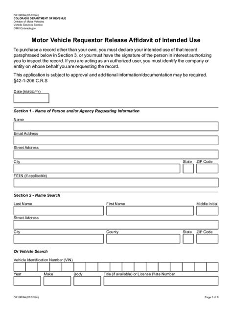 Fillable Online Dr A Motor Vehicle Requestor Release Affidavit Of