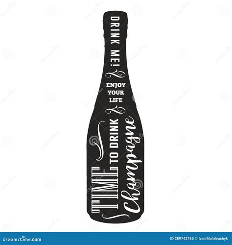 Champagne Bottle Silhouette Sticker Monochrome Stock Vector