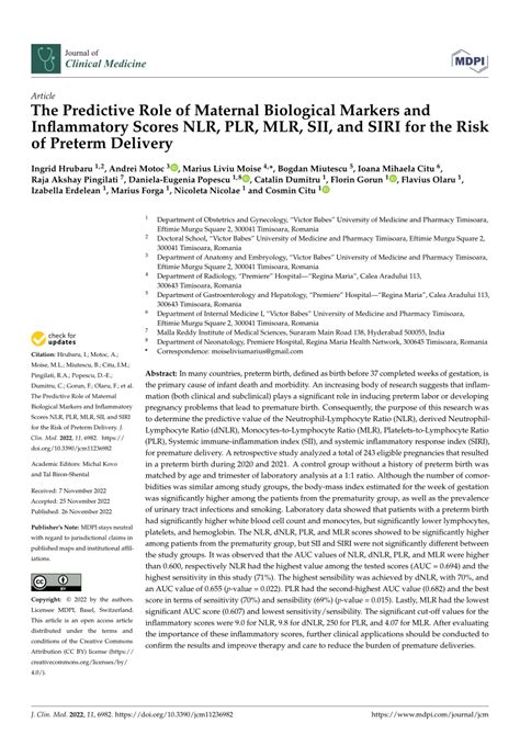 Pdf The Predictive Role Of Maternal Biological Markers And