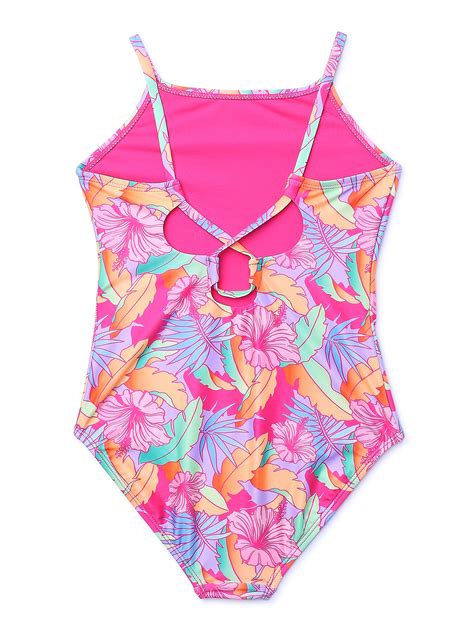 Wonder Nation Girls Crossback Tropical One Piece Swimsuit With Upf 50 Sizes 4 18 And Plus