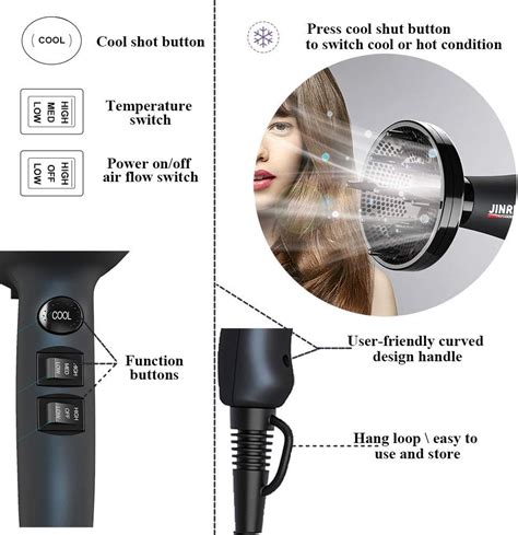 Jinri Hair Dryer Professional Salon Ionic Blow Dryer With Concentrator