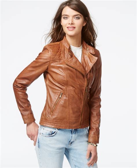 Lyst Guess Asymmetrical Zip Front Leather Jacket In Brown