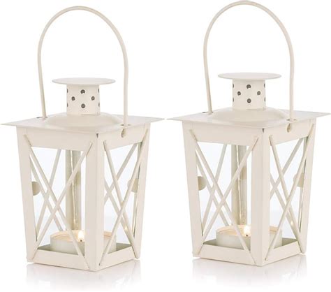 Nuptio 2 Pcs Lanterns For Candles Vintage White Metal Mini Decorative