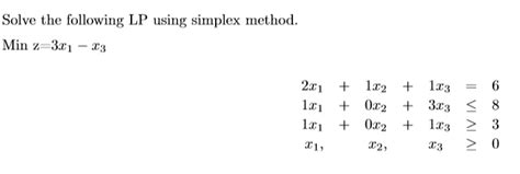 Solved Solve The Following Lp Using Simplex Method Min