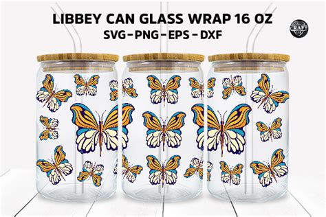 Butterfly Libbey Can Glass SVG Wrap 16oz Graphic By LazyCraftlab