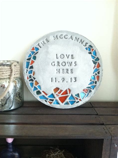 Personalized Garden Stepping Stone With Mosaic Glass Rim Etsy