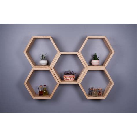 Jual Rak Hexagon Kayu Segi Floating Shelves Ambalan Jati Belanda