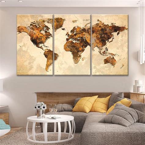 Rustic World Map Multi Panel Canvas Wall Art World Map Canvas, World Map Wall Art, Wall Maps ...