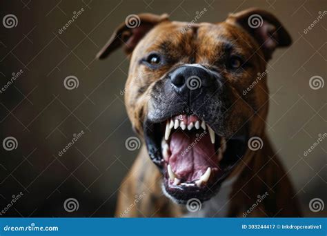 An Angry Aggressive Pit Bull Terrier Type Dog Snarling At The Camera