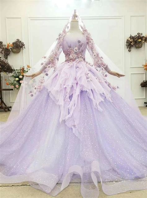 Purple Ball Gown Tulle Long Sleeve Appliques Pleats Wedding Dress