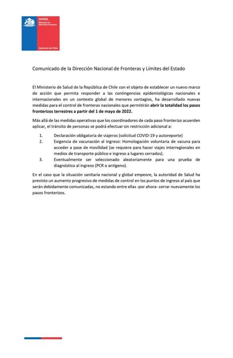 Papel N Minsal Descarta Apertura De Fronteras Terrestres Y Contradice