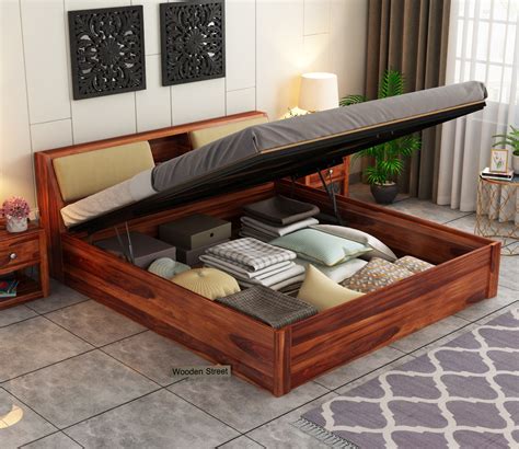 Buy Walken Hydraulic Bed King Size Honey Finish Online In India At