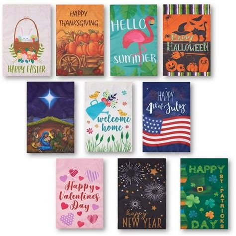 Garden Flags - 10 Pack Decorative Seasonal Festive Holiday House Flag Banners, Outdoor Lawn ...