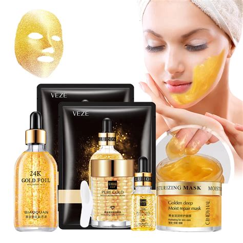 24k Gold Skin Care Masks Korea Facial Skincare Kit Eye Cream Face Serum