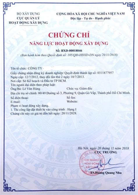 Những thông tin về chứng chỉ năng lực hoạt động xây dựng