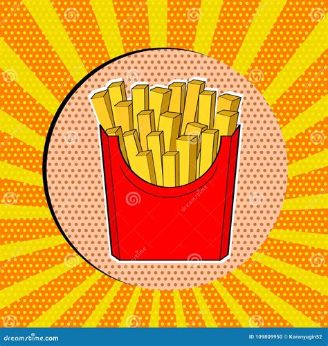 Vector French Fries In Red Paper Box Pop Art Fast Food Fries Icon