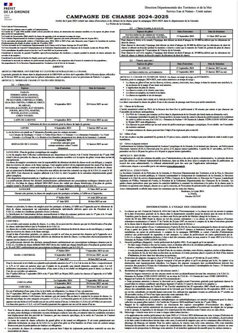 Retrouvez ci dessous larrêté douverture de la chasse pour la saison