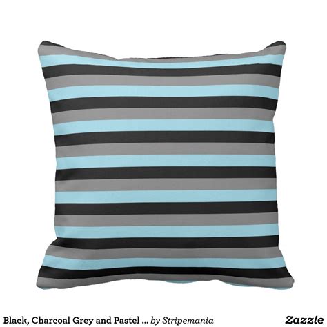 Black Charcoal Grey And Pastel Blue Stripes Throw Pillow Stripe Throw Pillow