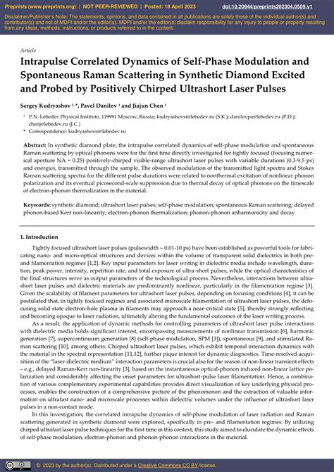 Pdf Intrapulse Correlated Dynamics Of Self Phase Modulation And