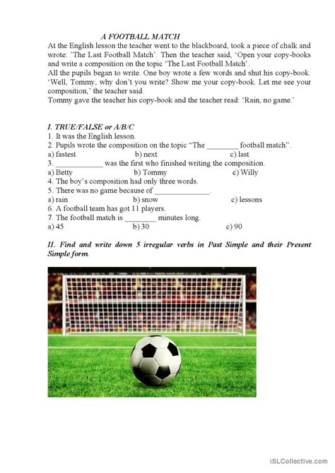 A Football Match Reading For Detail English Esl Worksheets Pdf Doc