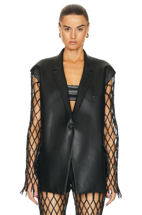 Lapointe Stretch Faux Leather Mesh Sleeved Wrap Blazer In Black FWRD