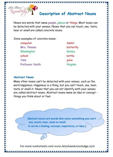 Grade 3 Grammar Topic 1 Abstract Nouns Worksheets Lets Share Knowledge