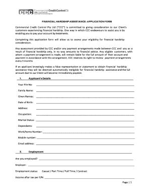 Fillable Online Financial Hardship Assistance Application Form Fax