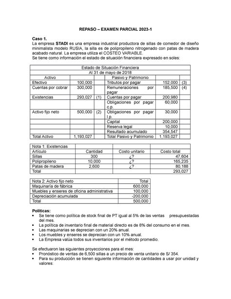 Repaso Examen Parcial Repaso Examen Parcial Caso