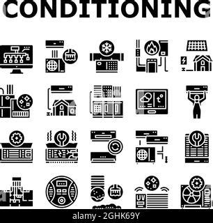 Air Conditioning Glyph Icons Set Radiators Ventilation Sun Climate