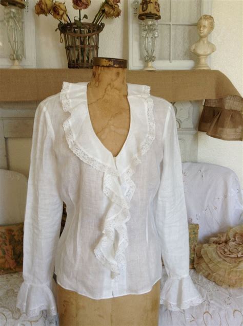 Vintage Ralph Lauren Romantic Linen Ruffles And Lace Blouse Etsy