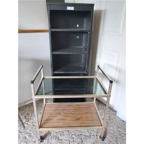Black Bookcase And Glass Top Trolly Cart Bookcase 18 Wide X 16 Deep X 51