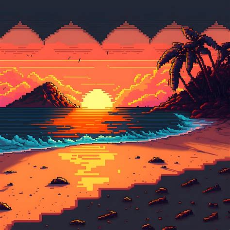 Premium Ai Image A Pixel Art Style Sunset On The Beach