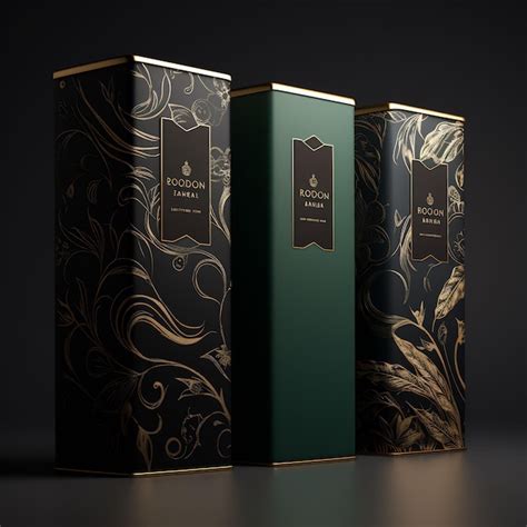 Premium AI Image Three Boxes Of Gold And Green Perfume Are Lined Up