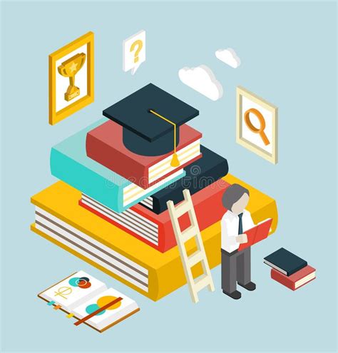 College University Education Graduation Flat D Web Isometric Stock