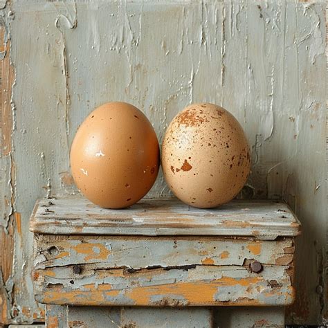 Two Eggs On A Table With One That Has A Brown Egg On It Premium Ai