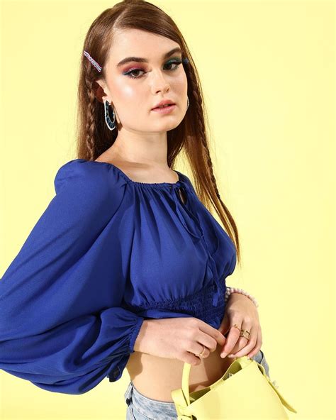 Buy Womens Blue Crop Top Online At Bewakoof