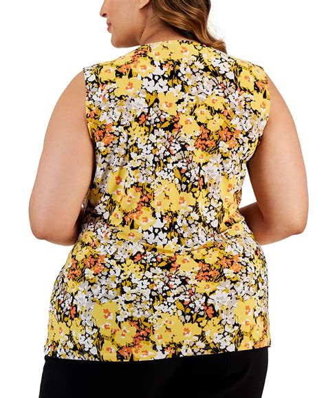 Kasper Plus Size Floral Print Faux Wrap Sleeveless Top And Reviews Tops