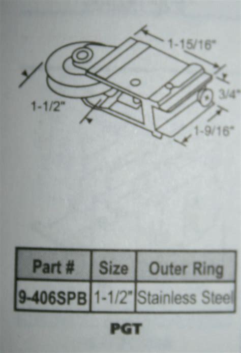 PGT Door Roller 9-406SPB Stainless Steel Wheel