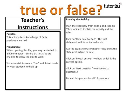 True Or False Questions Directions