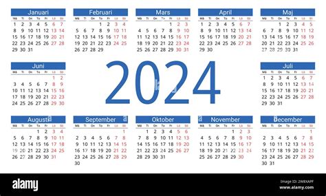 SWEDISH calendar for 2024. Printable, editable vector illustration for ...