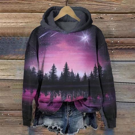 Meteor Shower And Forest Silhouette Print Hoodie