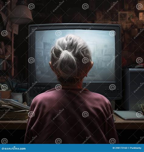 Old Granny Watching Tv Alone At Night Stock Illustration