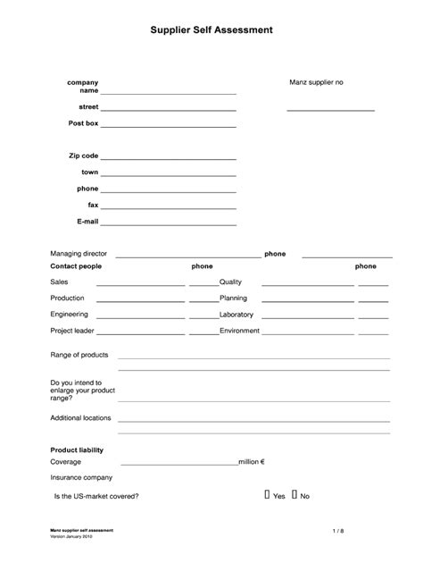 Fillable Online Supplier Self Assessment Questionnaire Pdf Fax Email