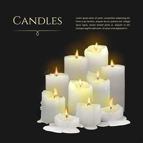 Banner With Realistic Burning White Candles On A Black Background Stock