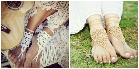 Bridal Barefoot Sandal Tan Beach Wedding Barefoot Jewelry Crochet Lace Nude Shoes Etsy