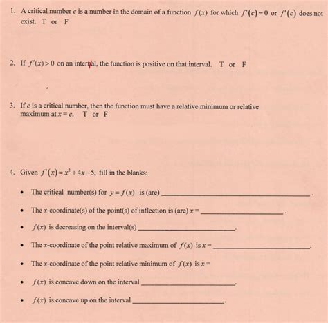 Solved 1 A Critical Number C Is A Number In The Domain Of A