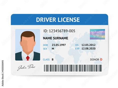 Flat Man Driver License Plastic Card Template Id Card Vector