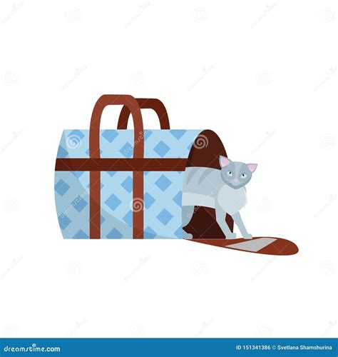 Travelling With Pets Vector Illustration Of Cat In A Bag And Pet Cage