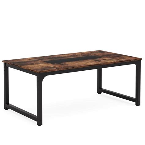 BYBLIGHT 78.7 in. Rectangular Brown and Black Engineered Wood Large Computer Desk Study Writing ...