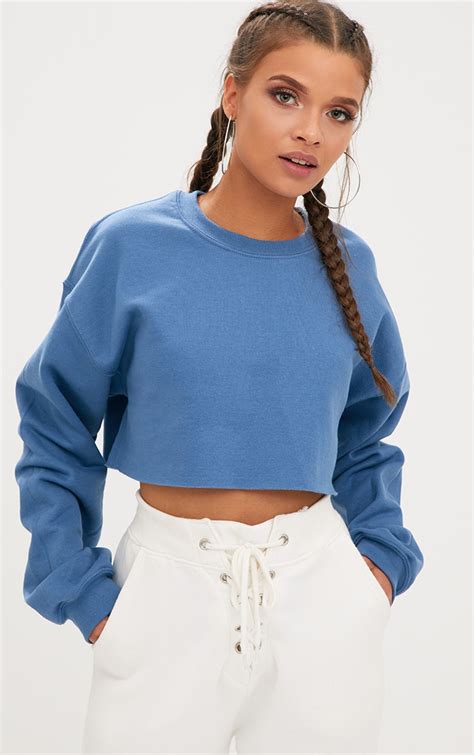 Indigo Ultimate Cropped Sweater | PrettyLittleThing CA